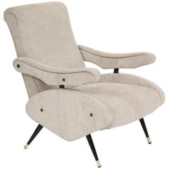 Marco Zanuso Style Grey Velvet Corduroy Lounge Chair Midcentury, Italian, 1960