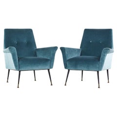 Vintage Marco Zanuso Style Mid Century Italian Lounge Chairs - Pair