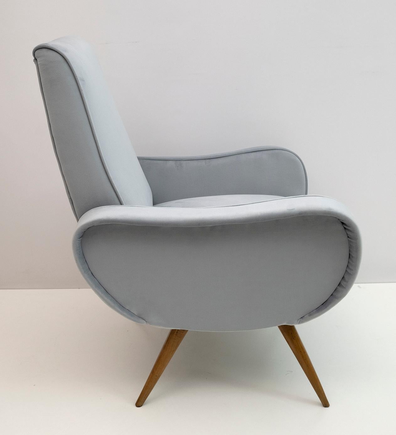 Italian Marco Zanuso Style Mid-Century Modern Velvet Armchair, 1950s