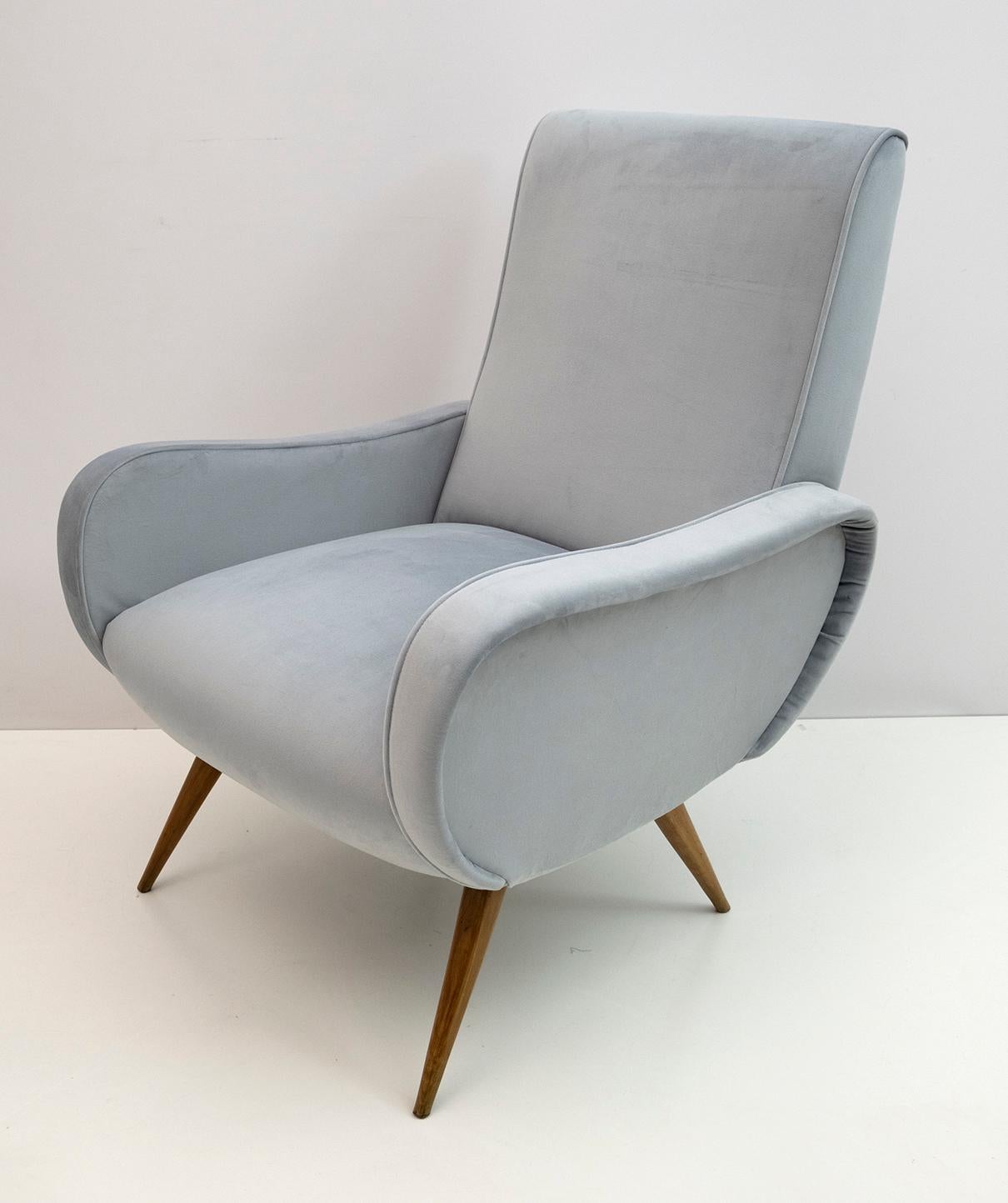 Mid-20th Century Marco Zanuso Style Mid-Century Modern Velvet Armchair, 1950s