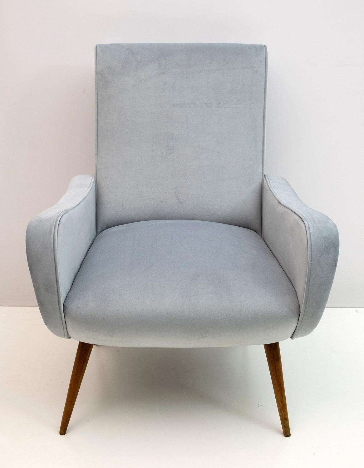 Marco Zanuso Style Mid-Century Modern Velvet Armchair, 1950s 1