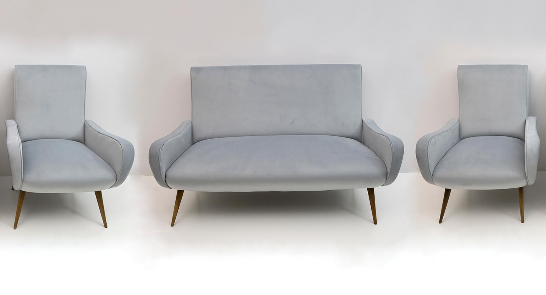 Italian Marco Zanuso Style Mid-Century Modern Velvet Sofa 