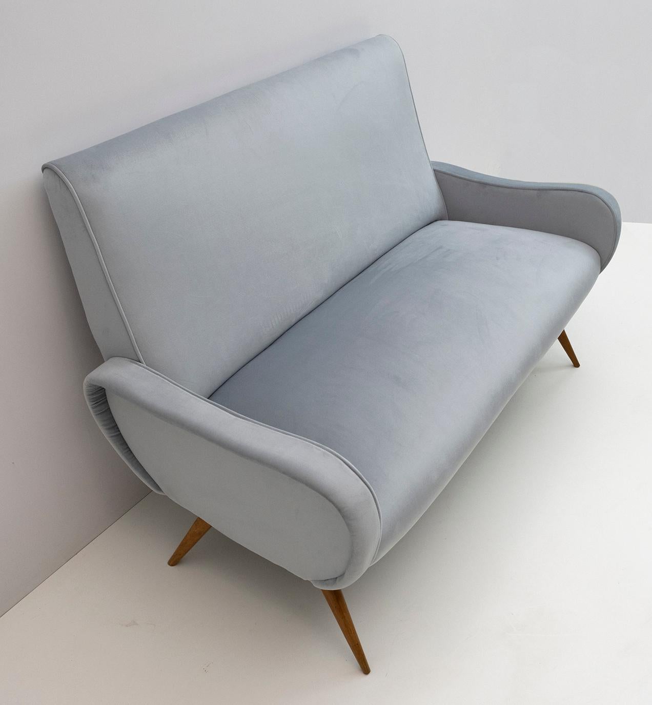 Mid-20th Century Marco Zanuso Style Mid-Century Modern Velvet Sofa 