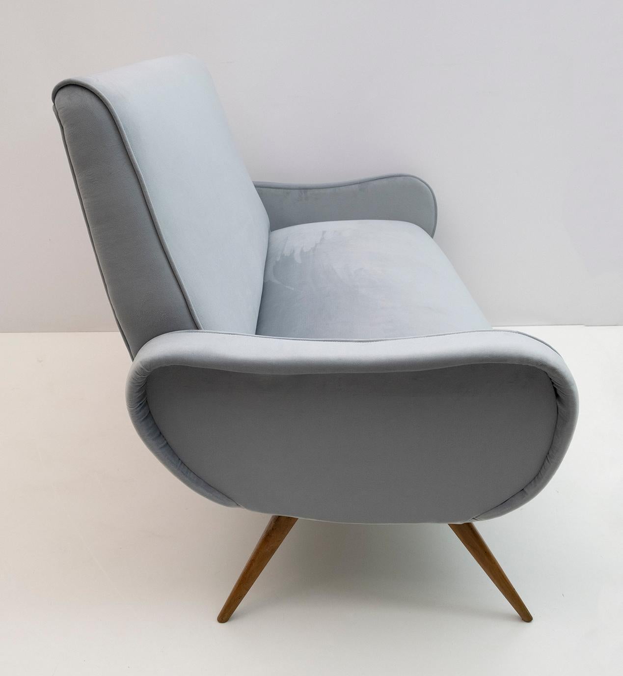 Marco Zanuso Style Mid-Century Modern Velvet Sofa 