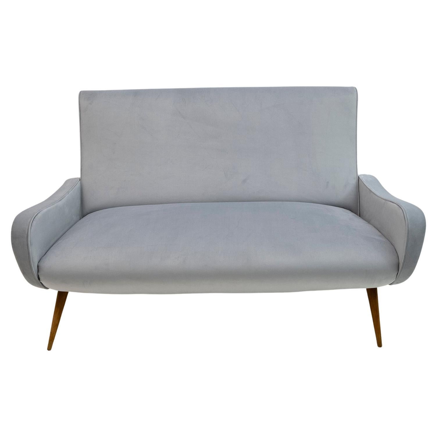 Marco Zanuso Style Mid-Century Modern Velvet Sofa "Lady", 50s For Sale