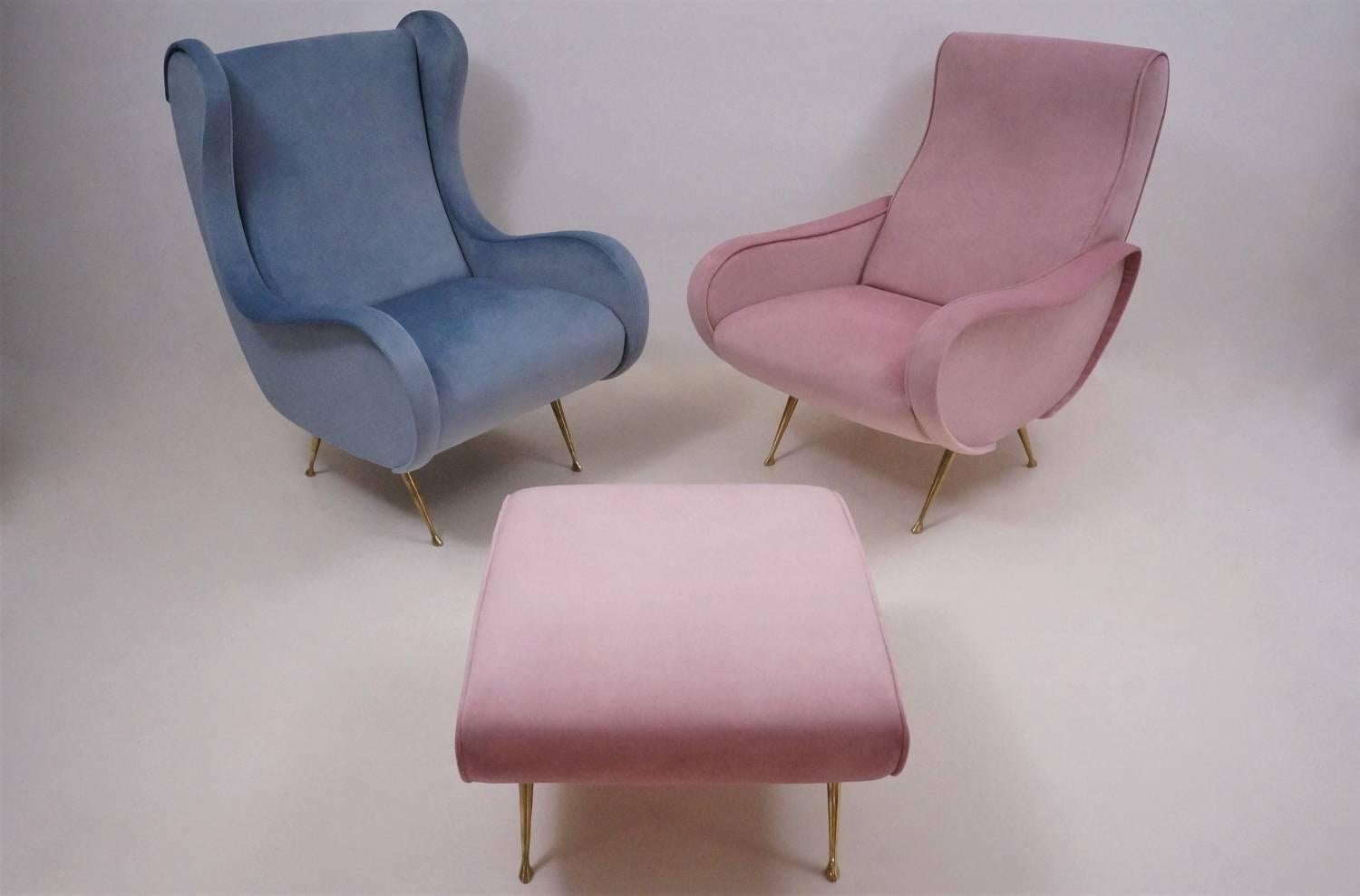 Marco Zanuso Style Senior Armchair, Available in 25 Colors of Velvet, Italian For Sale 8