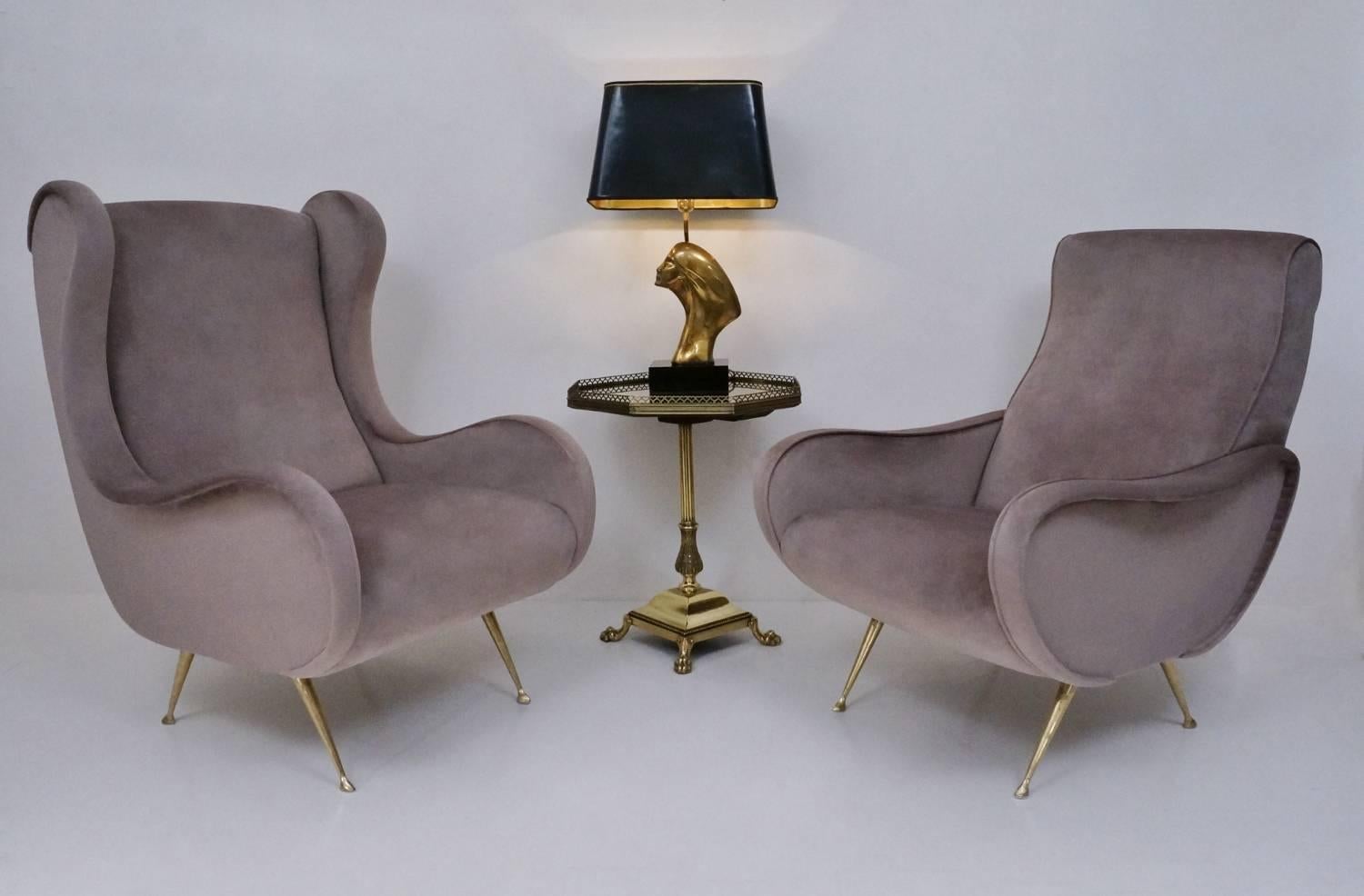 Marco Zanuso Style Senior Armchair, Available in 25 Colors of Velvet, Italian For Sale 7