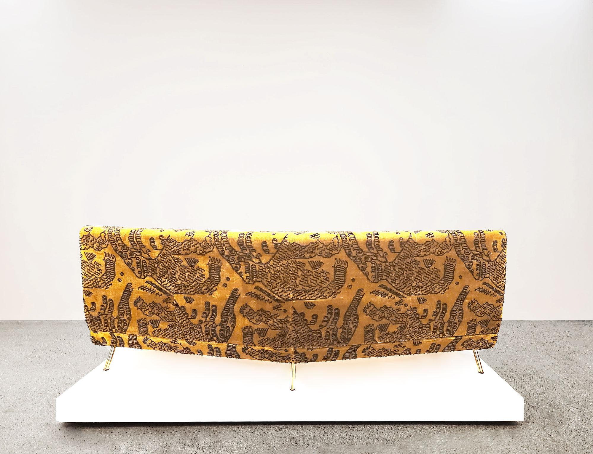 Marco Zanuso, TRIENNALE CORNER SOFA
circa 1950
Designed For Arflex
Brass, Dedar Milano Fabric
Meticulously Upholstered in Dedar Milano ‘Tiger
Mountain’ Jacquard Velvet in (Col. 002 Fauve).