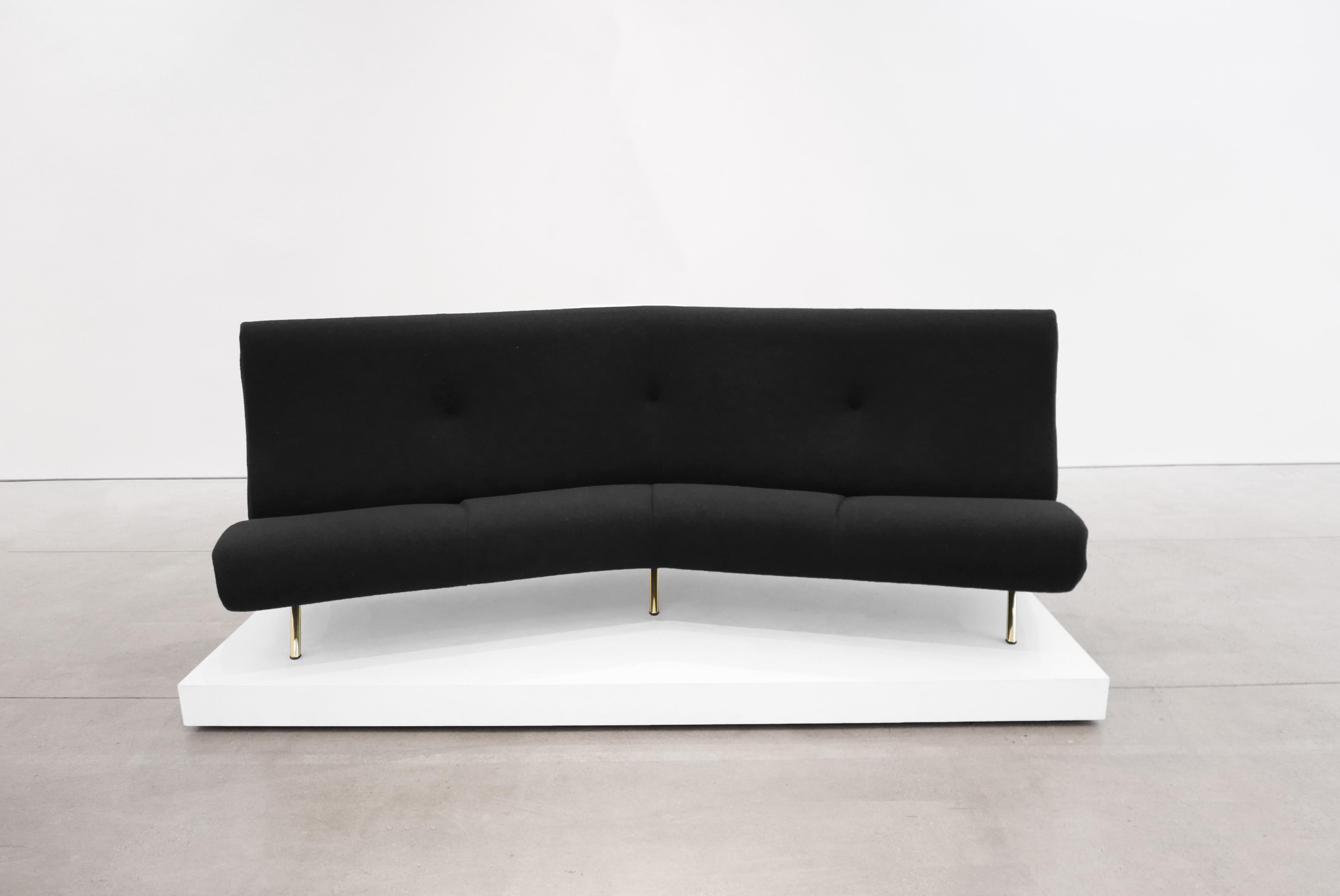 Marco Zanuso 'Triennale' corner sofa for Arflex,
Italy, circa 1950s
Brass-plated steel, Holland and Sherry boiled wool (Color Chamonix black)
Measures: 34 H x 99 W x 30 D inches.