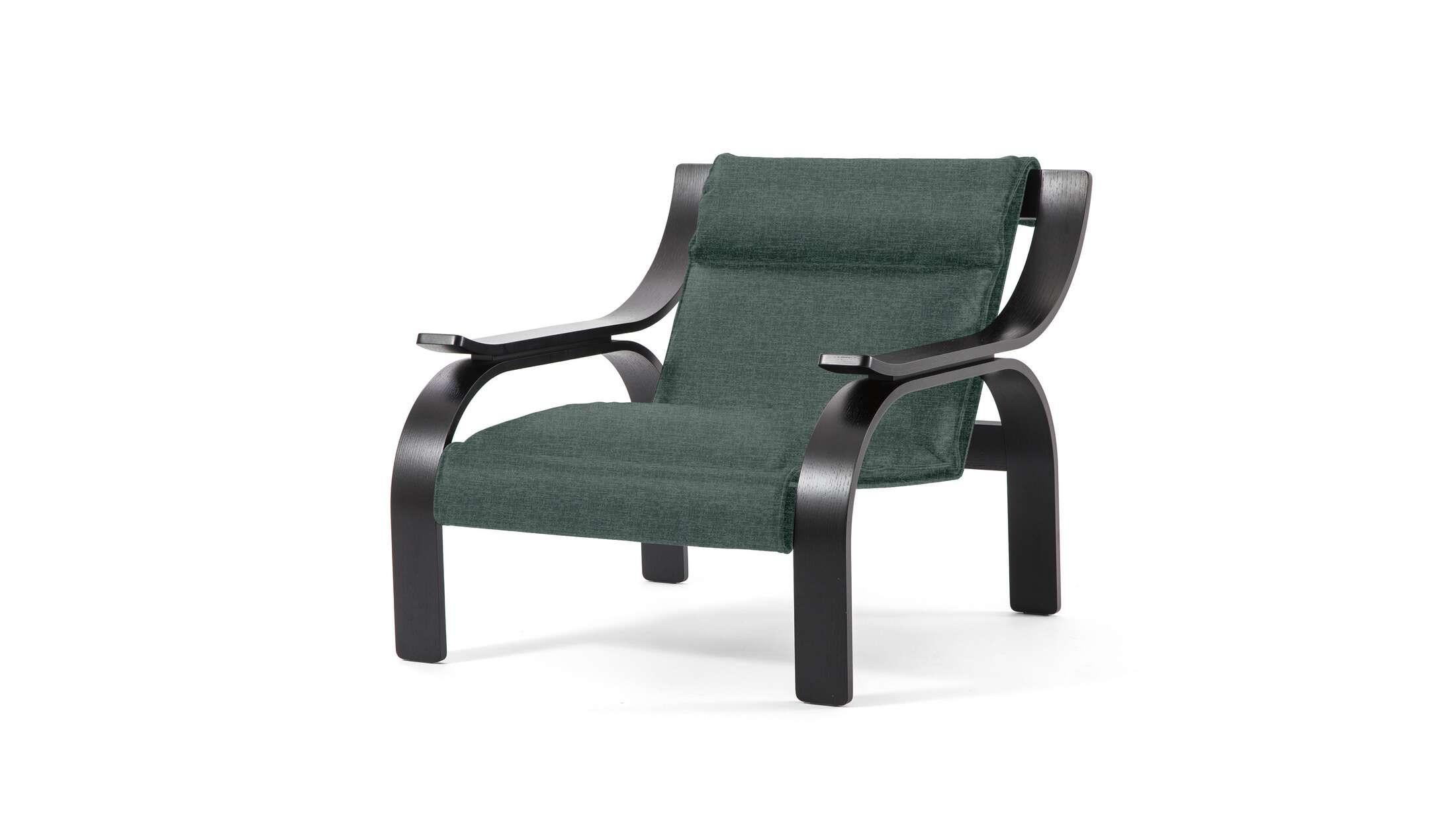 Armchair designed by Marco Zanuso in 1964, relaunched in 2015. Manufactured by Cassina in Italy. Please ask for pricing in other materials and colors. The seat is available in leather or fabric, the base can be made of walnut or black stained ash. 
 