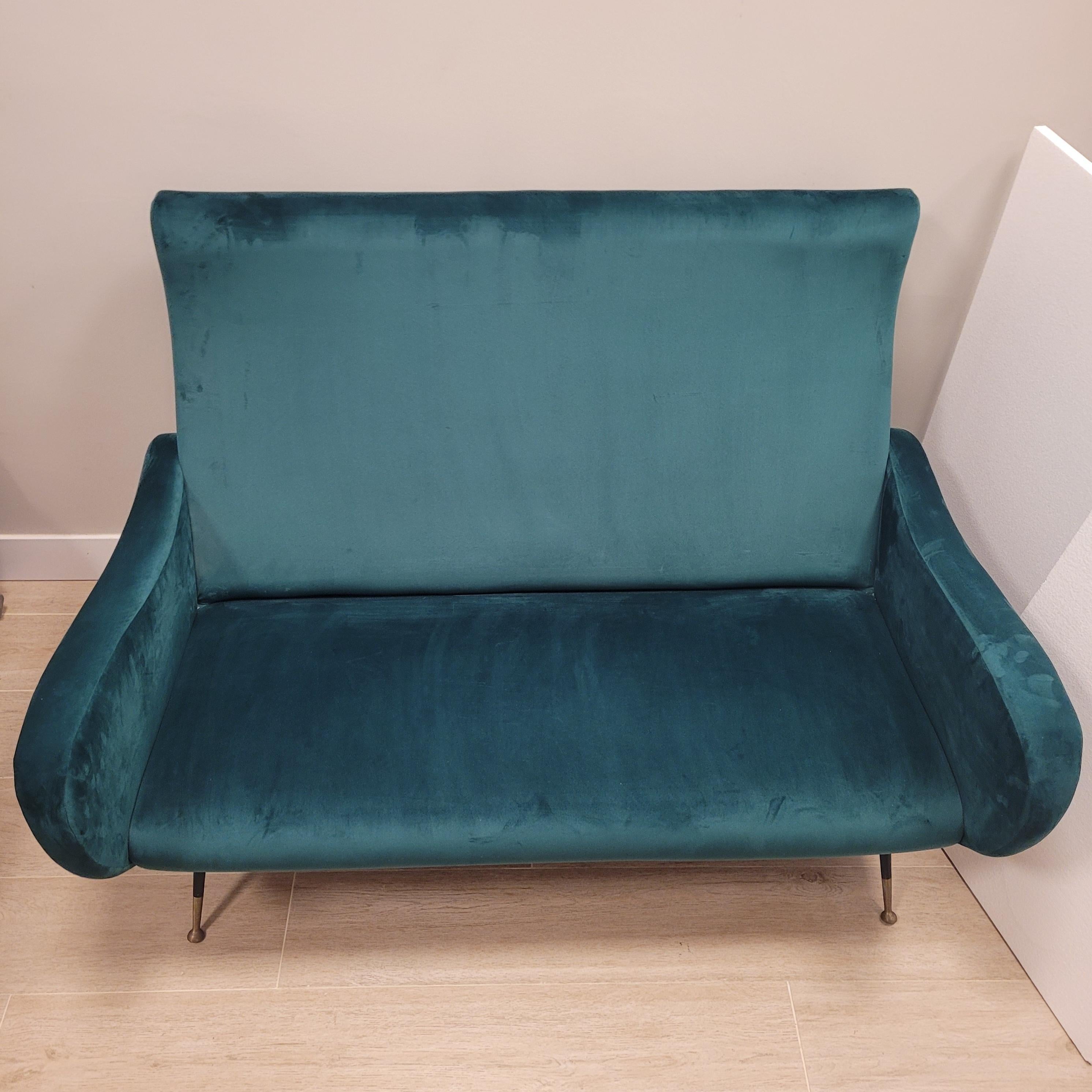 Mid-Century Modern Marco Zanusso Italian Green Sofa for two For Sale