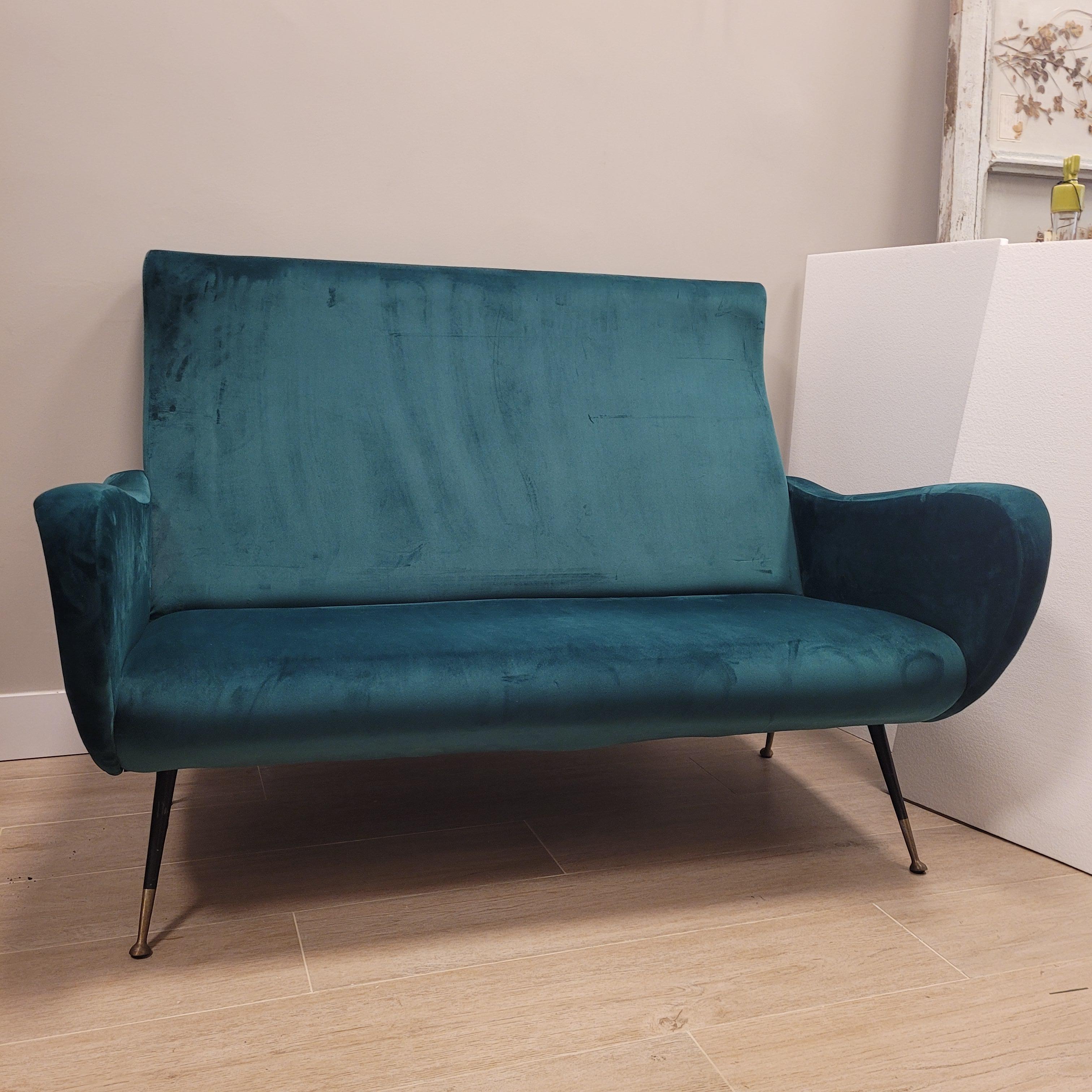 Hand-Crafted Marco Zanusso Italian Green Sofa for two For Sale