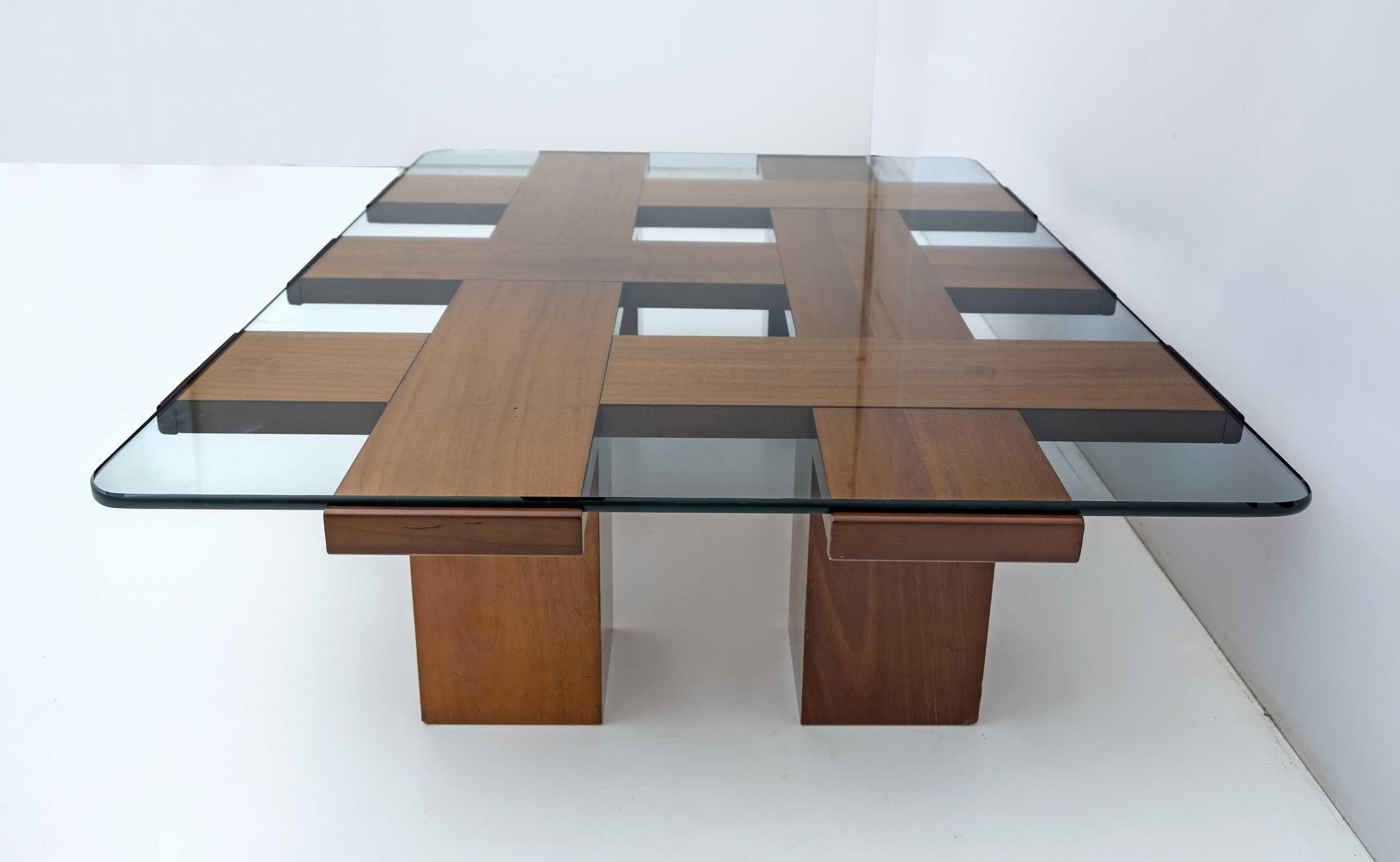 Mid-20th Century Marco Zanuso Attributed Mid-century Ash & Glass Grid Motif Coffee Table, 1960s