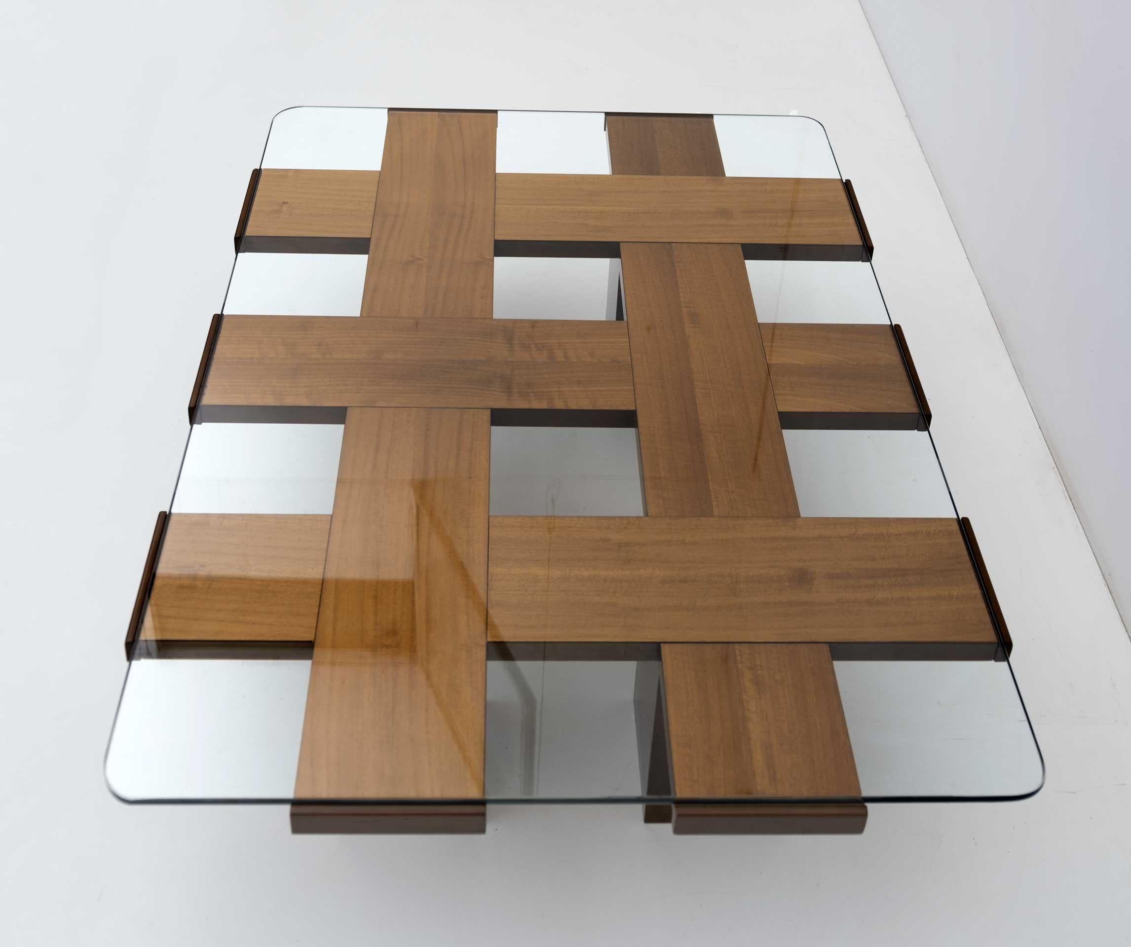 Marco Zanuso Attributed Mid-century Ash & Glass Grid Motif Coffee Table, 1960s 1