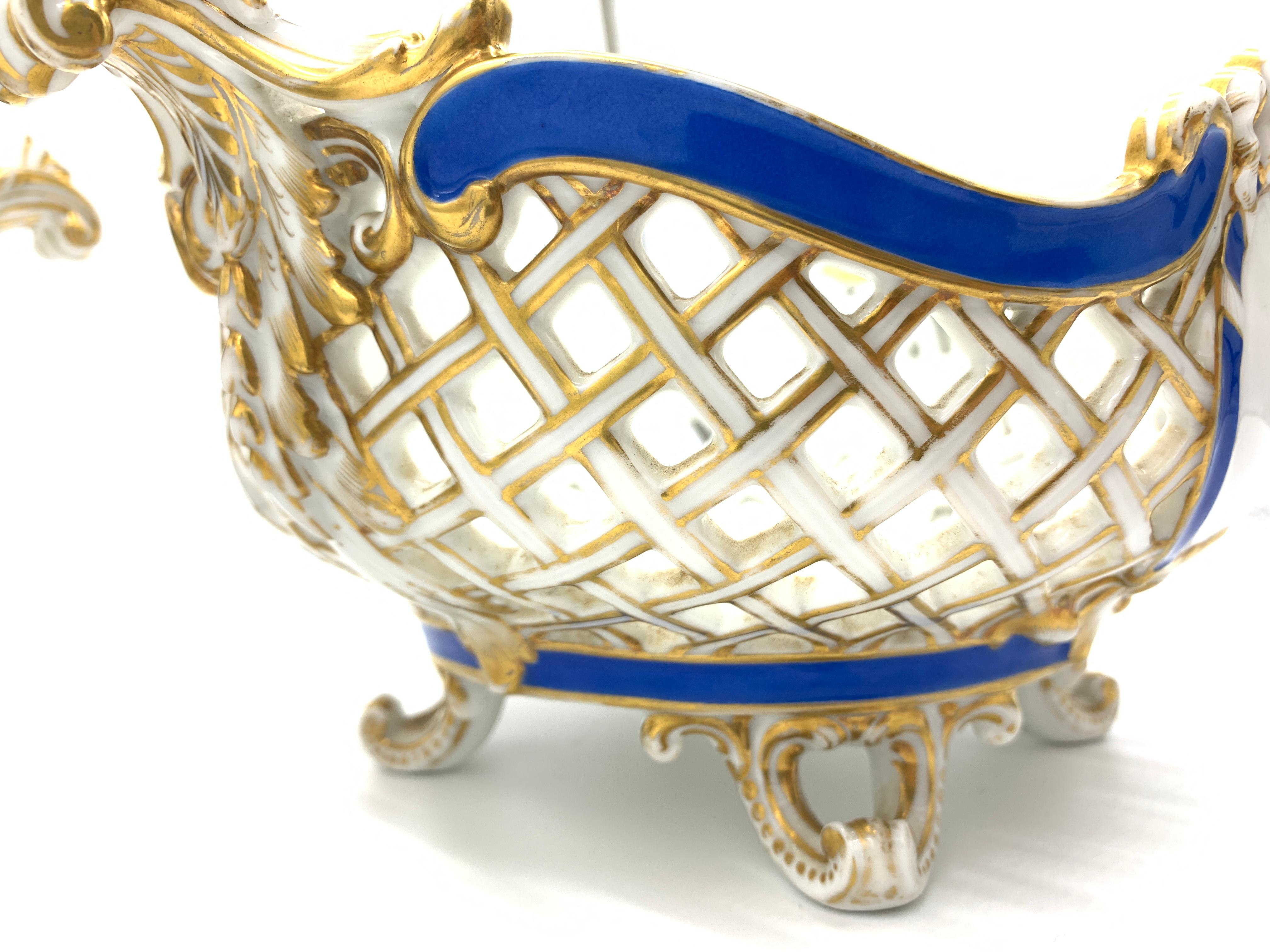 19th Century Marcolini Period Meissen Porcelain Open Work Fruit Basket For Sale