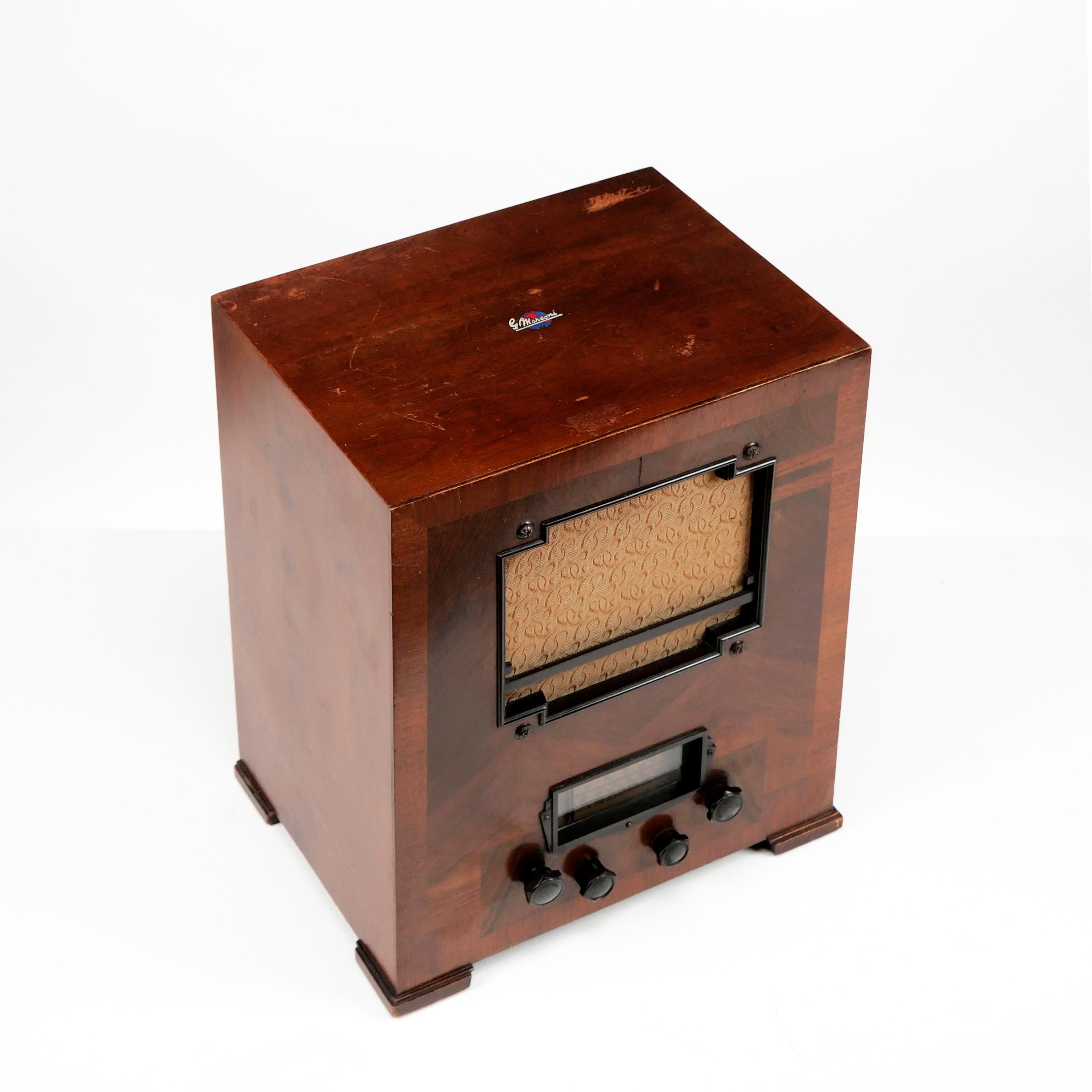 Marconi, Royaume-Uni, Radio Modèle 246A, art déco des années 1930, valve/tube sans fil, table super ! en vente 1