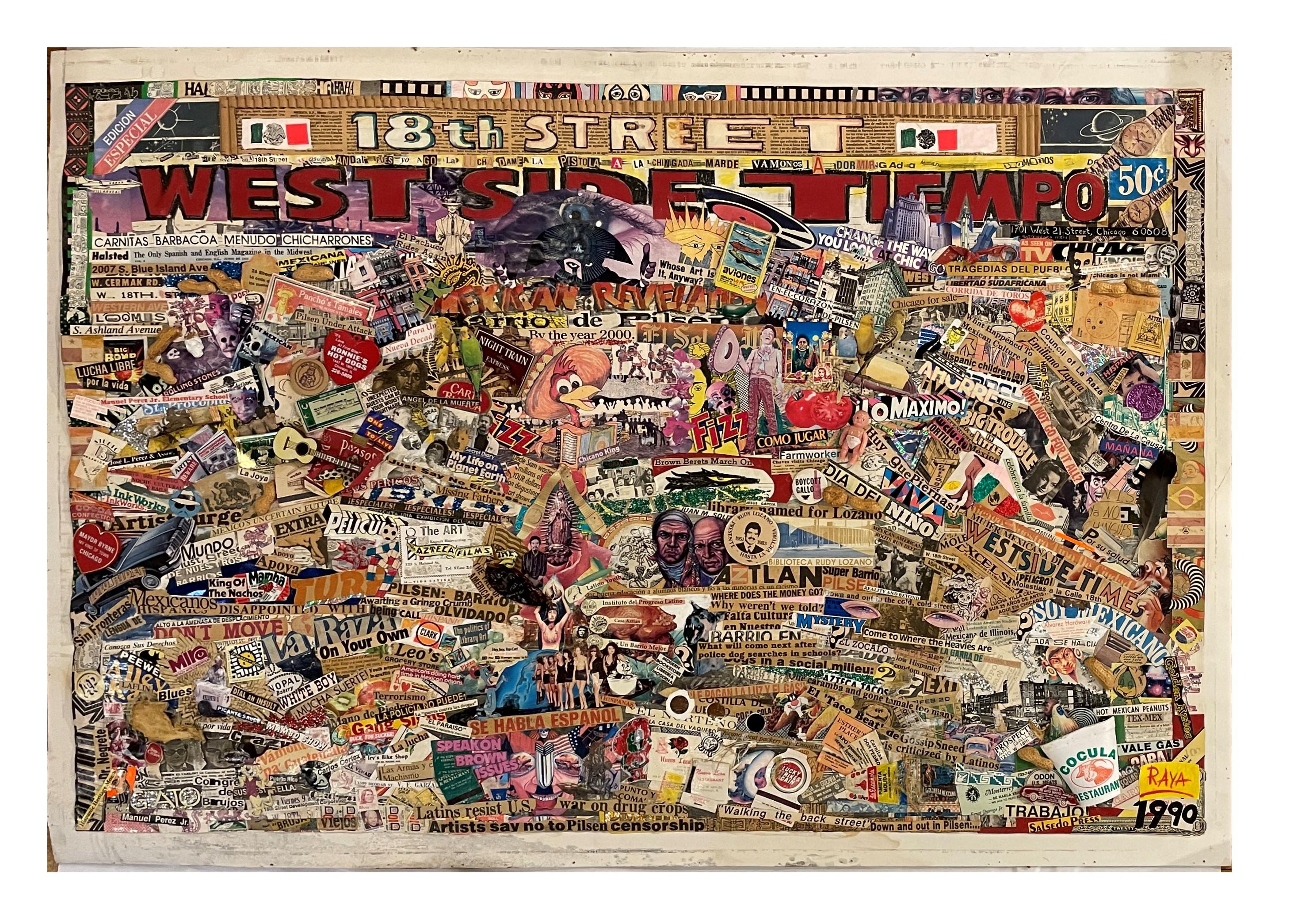 Ce collage tridimensionnel raconte les épreuves et les tribulations de la communauté hispanique du West Side de Chicago dans laquelle l'artiste a résidé pendant de nombreuses années.  Des objets éphémères et des articles de fantaisie trouvés