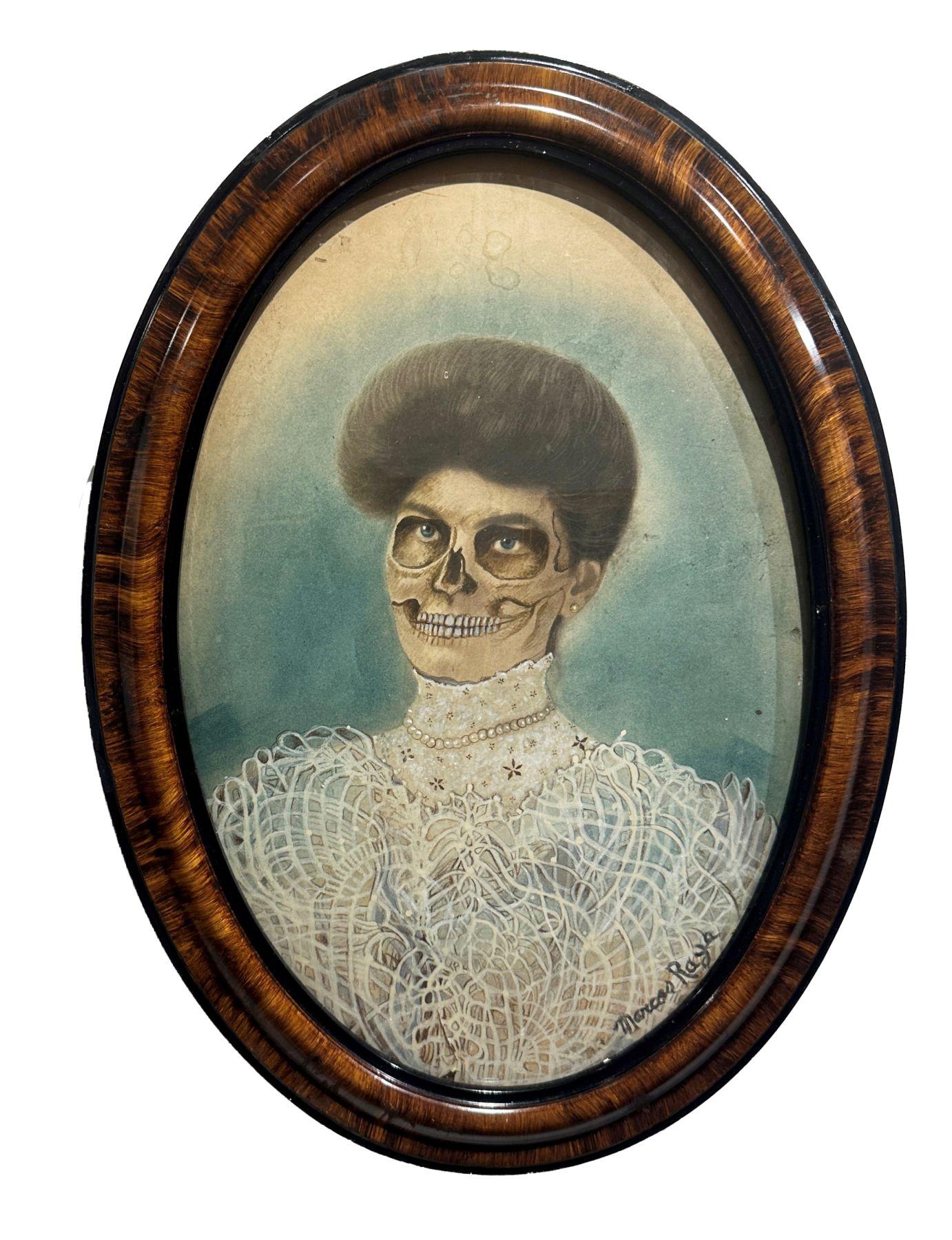 Aunt - Antique Painted and Appropriated Photograph, Original Frame - Mixed Media Art by Marcos Raya