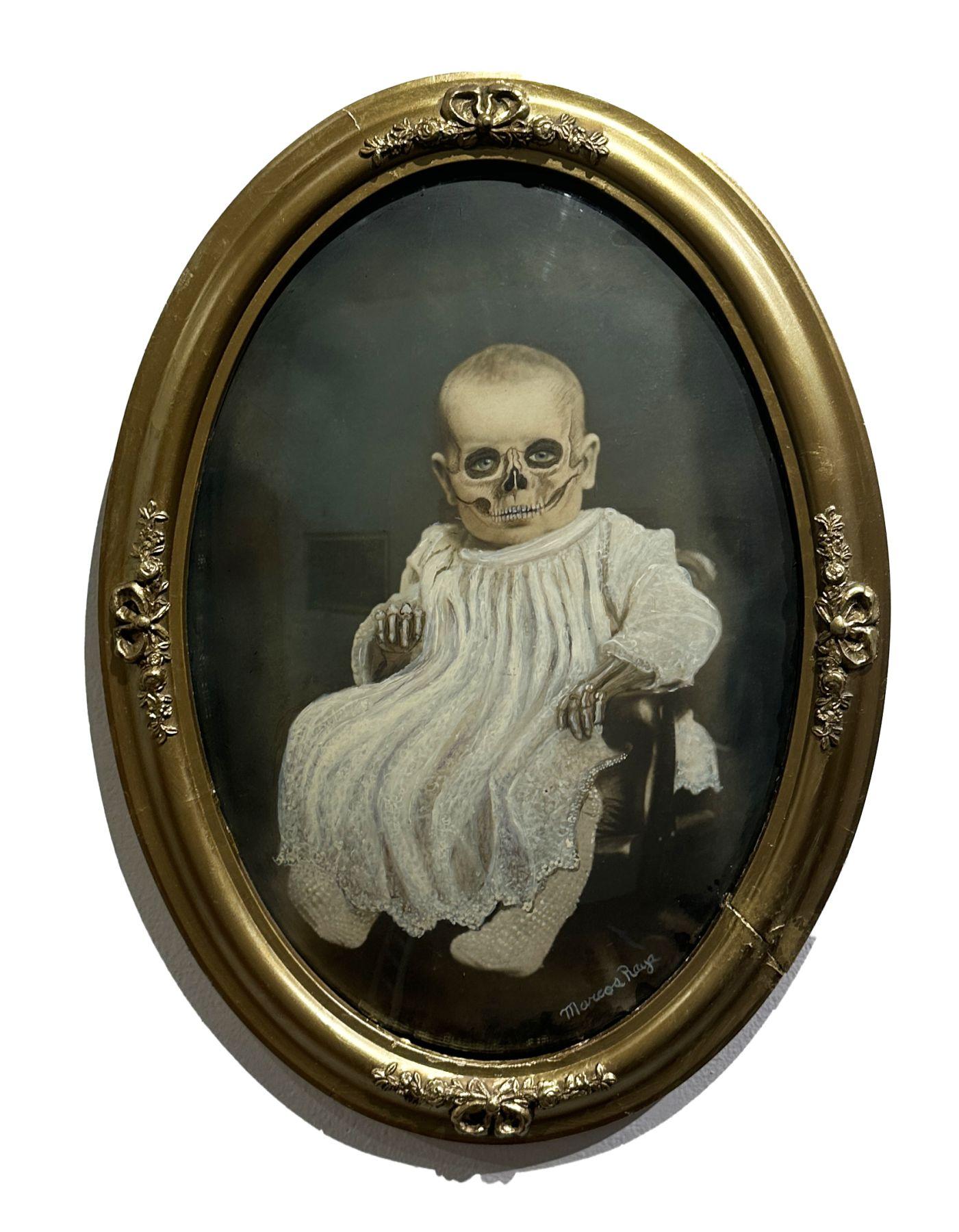 Marcos Raya Figurative Photograph - Baby Joe - Antique Painted and Appropriated Photograph, Original Frame