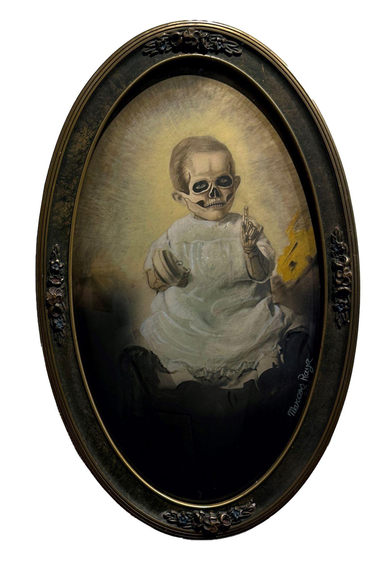 Marcos Raya Figurative Photograph - Baby Lou - Antique Painted and Appropriated Photograph, Original Frame