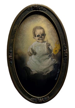 Baby Lou - Antique Painted and Appropriated Photograph, Original Frame