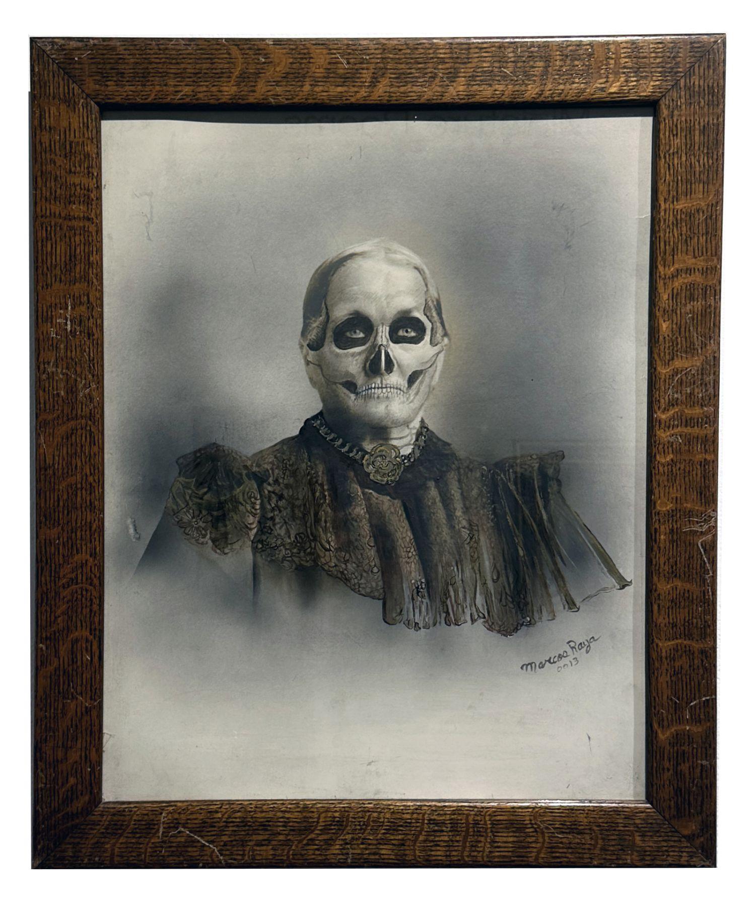 Mom - Antique Painted and Appropriated Photograph, Original Frame