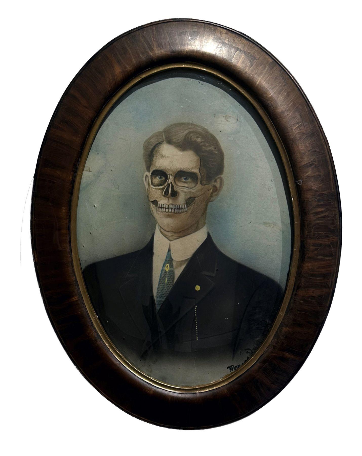 Mr. Man - Antique Painted and Appropriated Photograph, Original Frame - Mixed Media Art by Marcos Raya