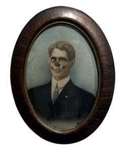 Mr. Man - Antique Painted and Appropriated Photograph, Original Frame