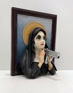 Nun with a Gun - Three Dimensional Sculptural Wall Piece
