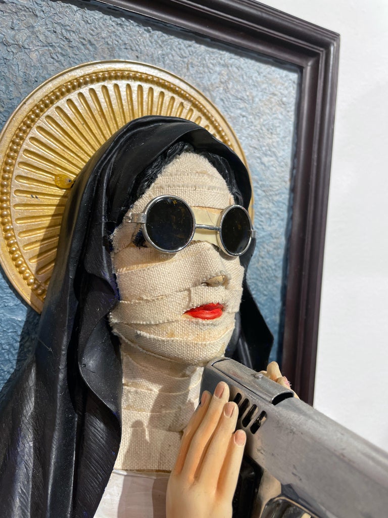 Nun with a Gun - Three Dimensional Sculptural Wall Piece For Sale 2