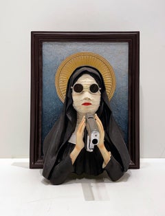 Nun with a Gun - Three Dimensional Sculptural Wall Piece