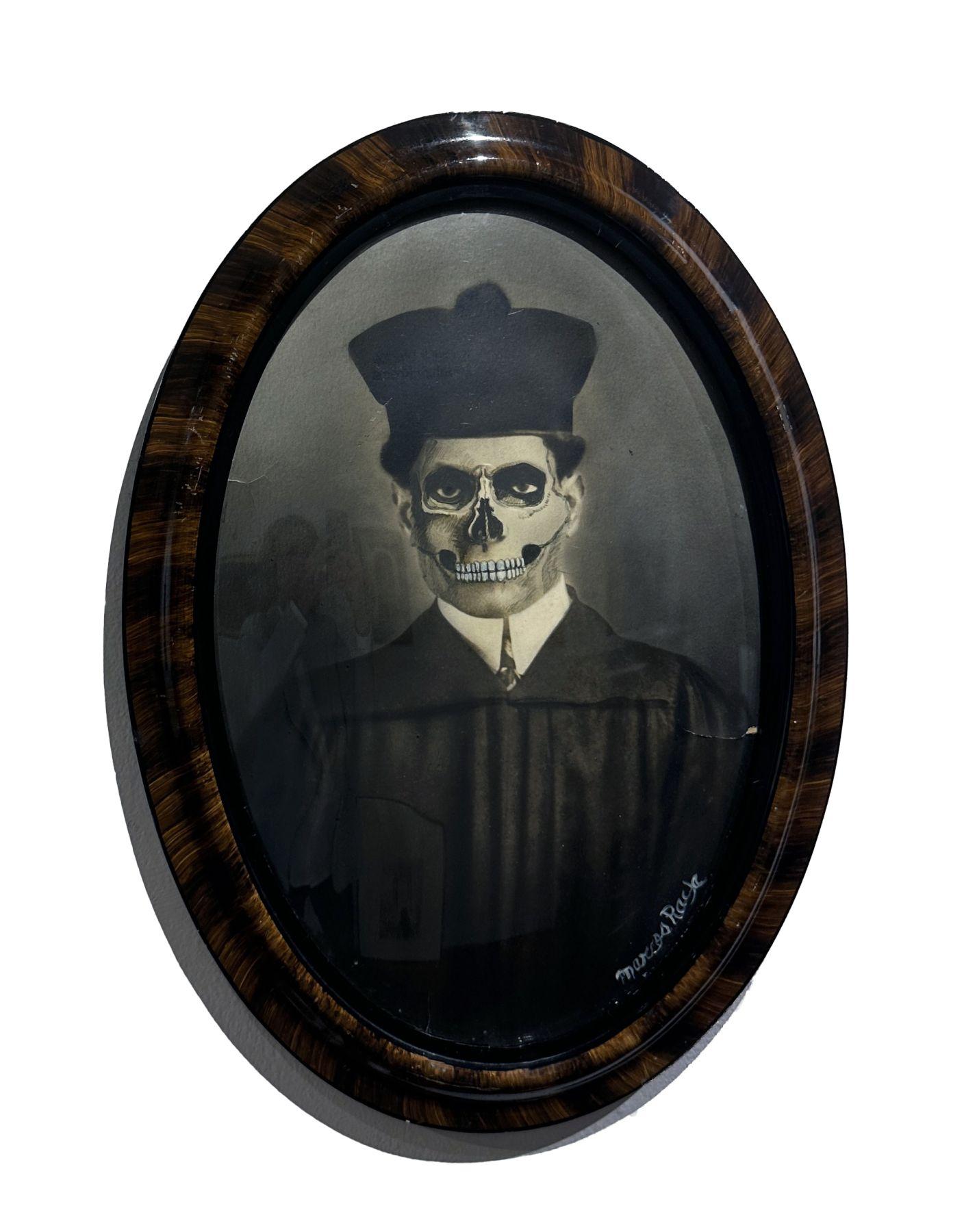 Priest - Antique Painted and Appropriated Photograph, Original Frame - Mixed Media Art by Marcos Raya