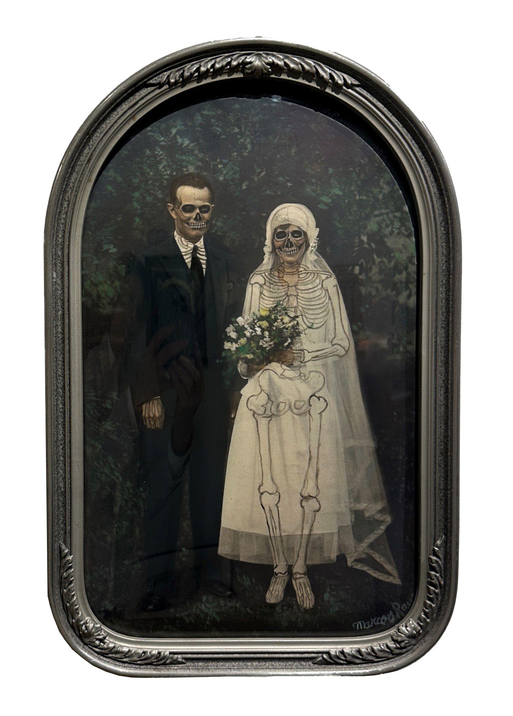 The Wedding - Antique Painted Photograph, Original Frame