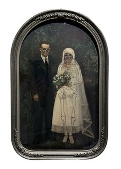 Le mariage - Photographie peinte à l'ancienne, cadre d'origine