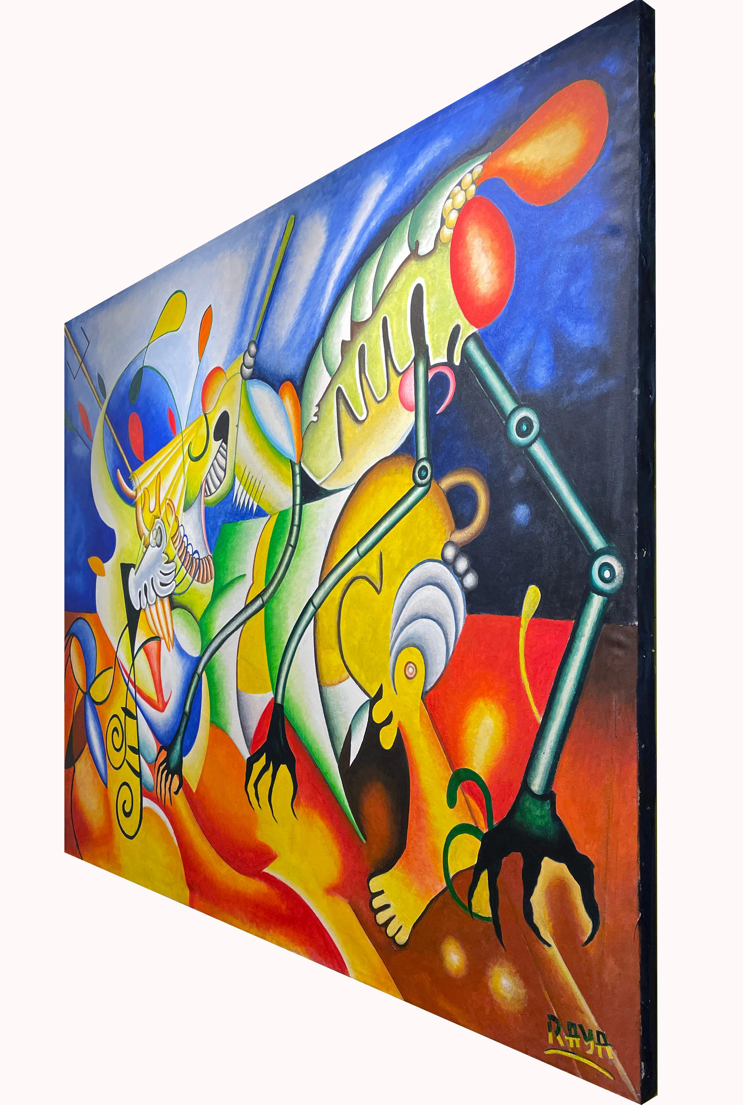 Animali - Pittura ad olio surreale astratta con animali dai colori vivaci - Painting di Marcos Raya