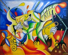 Animals - Brightly Colored Abstracted Surreal Oil Painting with Animals