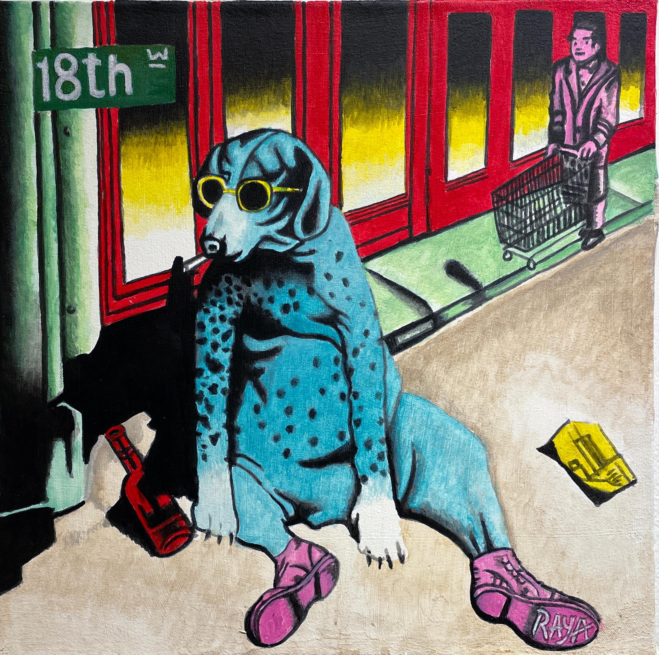 Dog Years - Brightly Colored Self Portrait of Artist as a Aqua Colored Dog