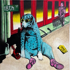 Vintage Dog Years - Brightly Colored Self Portrait of Artist as a Aqua Colored Dog