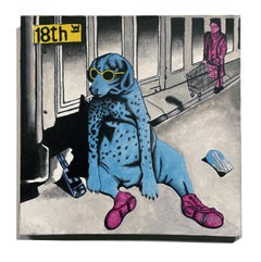 Dog Years - Brightly Colored Self Portrait of Artist as a Blue Colored Dog