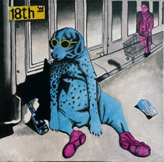 Dog Years - Brightly Colored Self Portrait of Artist as a Blue Colored Dog