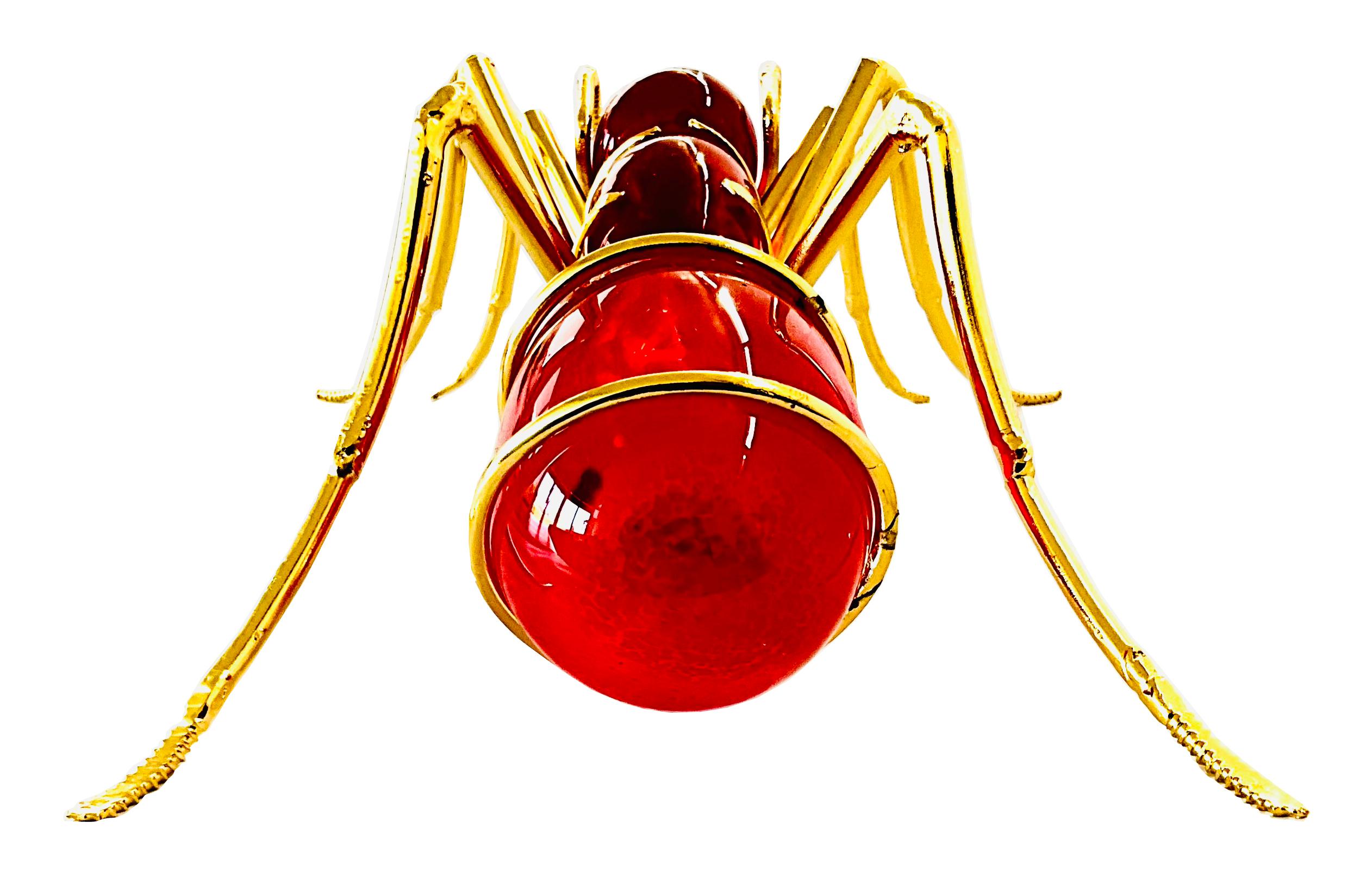 Hand-Blown Glass Ant Gold Plated Recycled Industrial Iron and Red Crystal Parts  - White Figurative Sculpture by Marcos Romero Gallardo