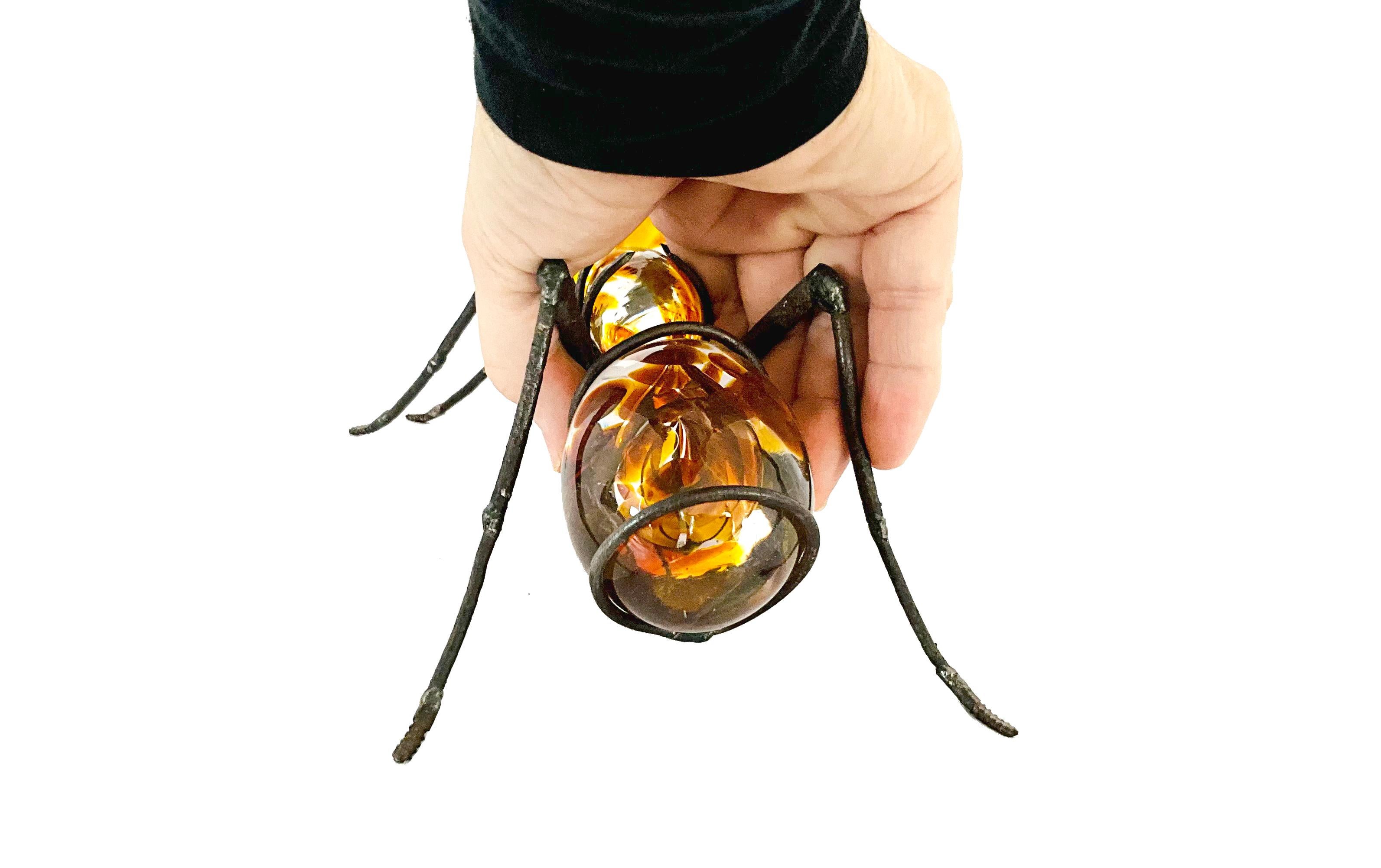Hand-Blown Glass Ant, Recycled Steel and Dark Brown Crystal Parts  - Sculpture by Marcos Romero Gallardo