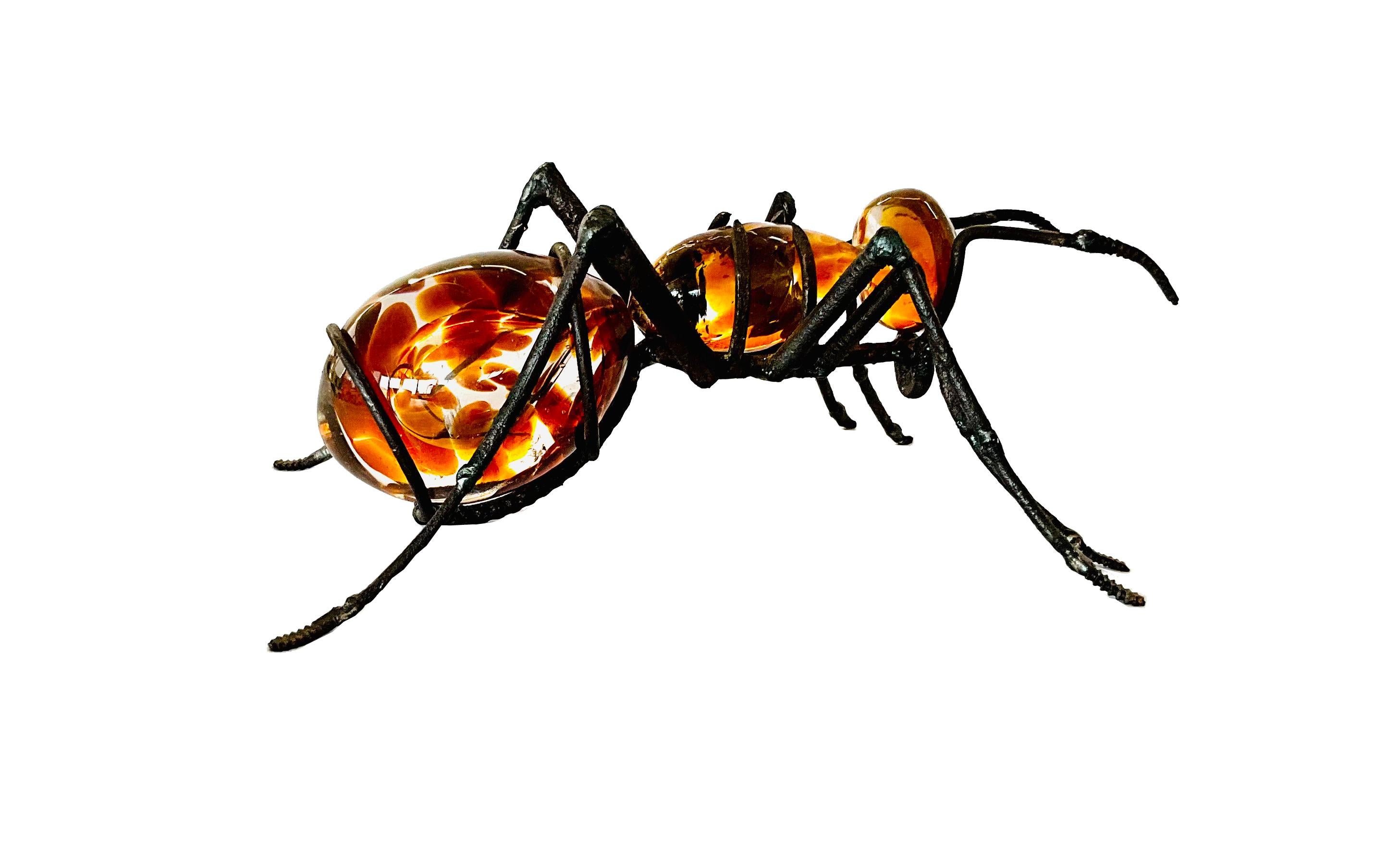 Hand-Blown Glass Ant, Recycled Steel and Dark Brown Crystal Parts  - Contemporary Sculpture by Marcos Romero Gallardo