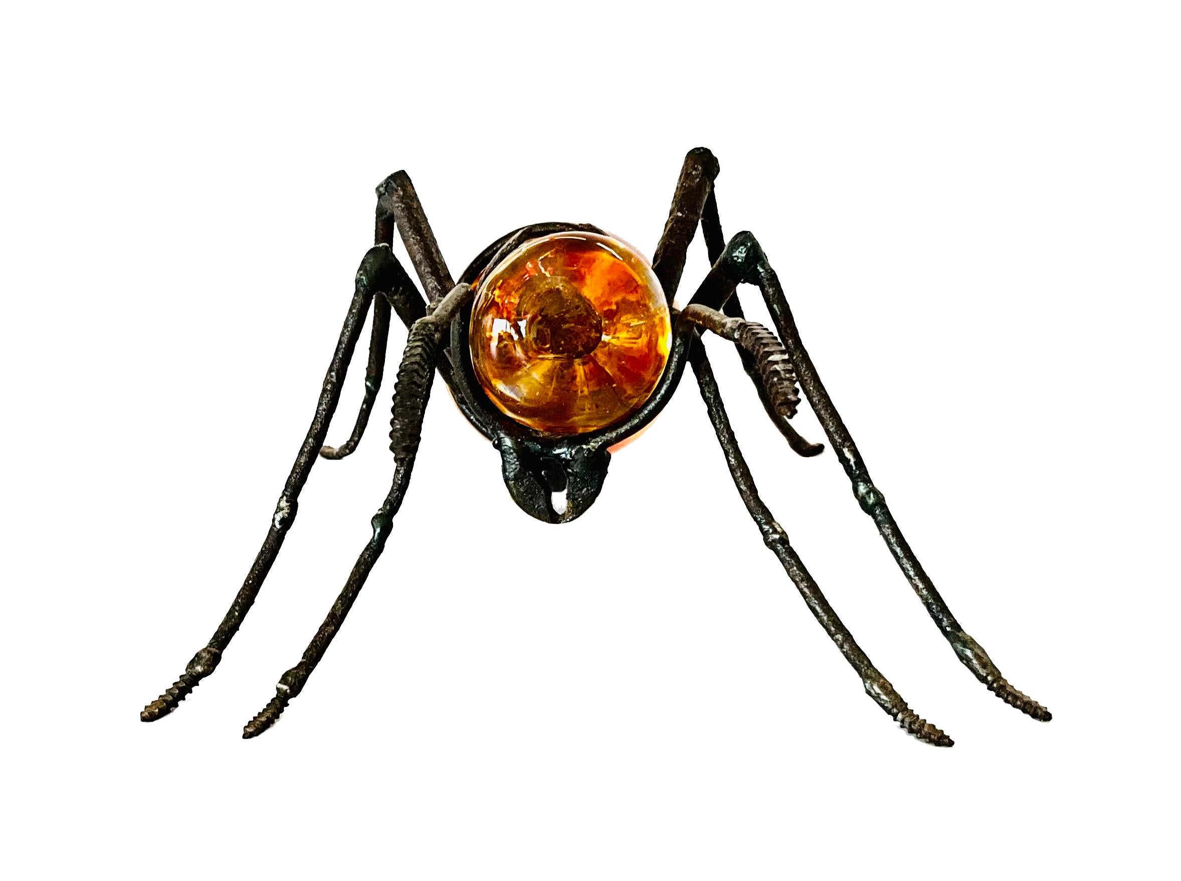 Hand-Blown Glass Ant, Recycled Steel and Dark Brown Crystal Parts  - Black Figurative Sculpture by Marcos Romero Gallardo