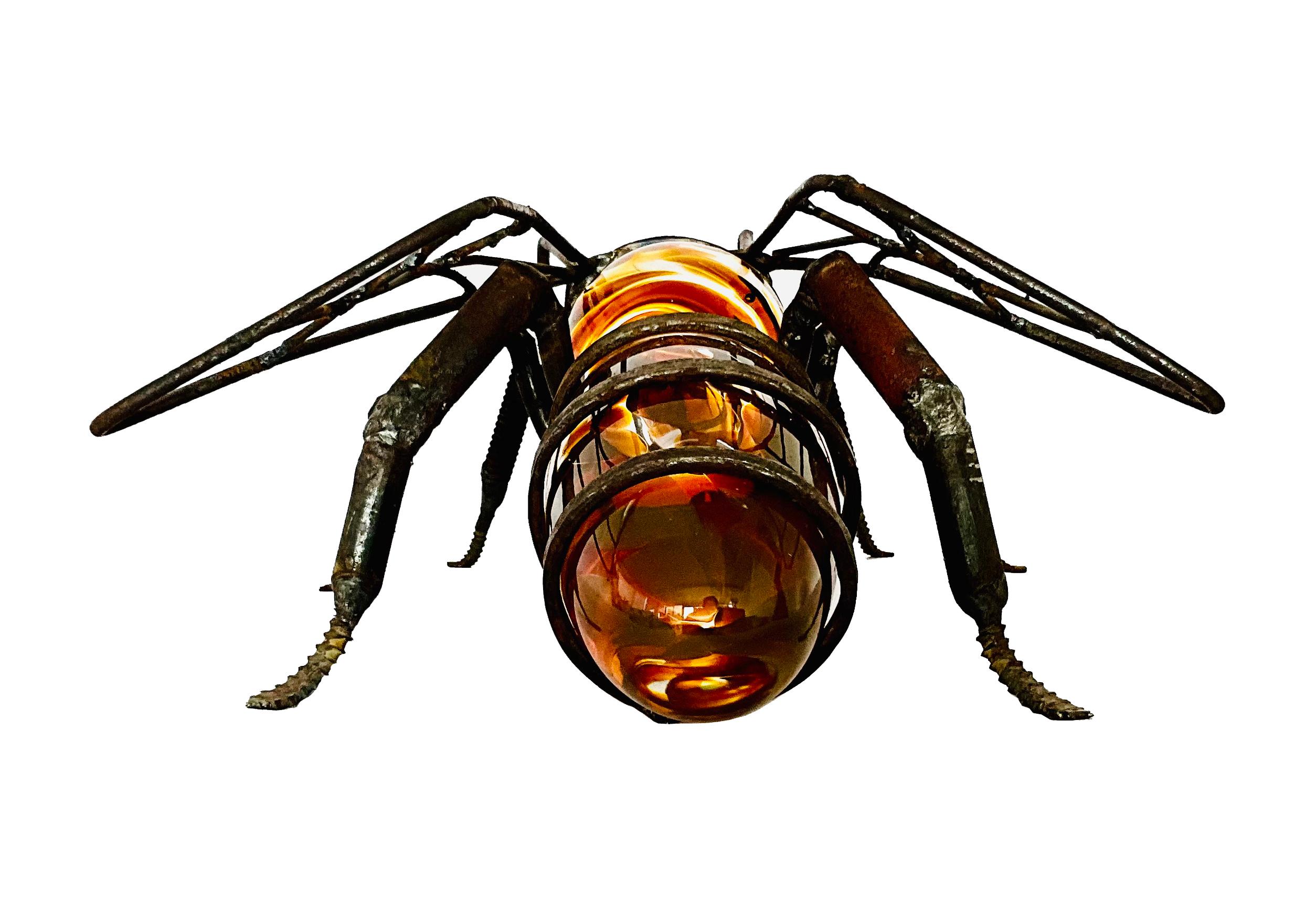Hand-Blown Glass Bee, Recycled Steel and Crystal Parts - Black Still-Life Sculpture by Marcos Romero Gallardo
