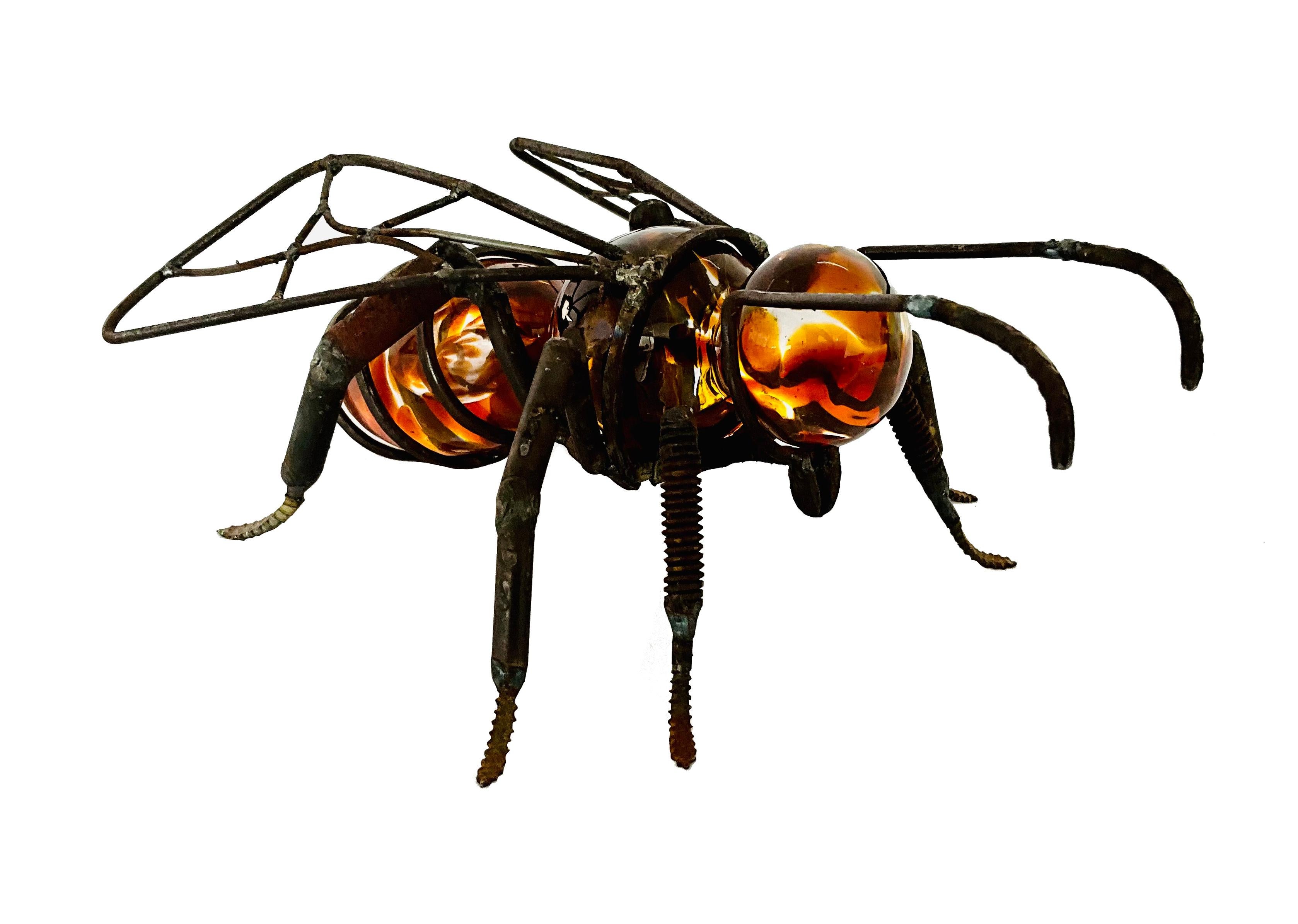 Hand-Blown Glass Bee, Recycled Steel and Crystal Parts For Sale 1