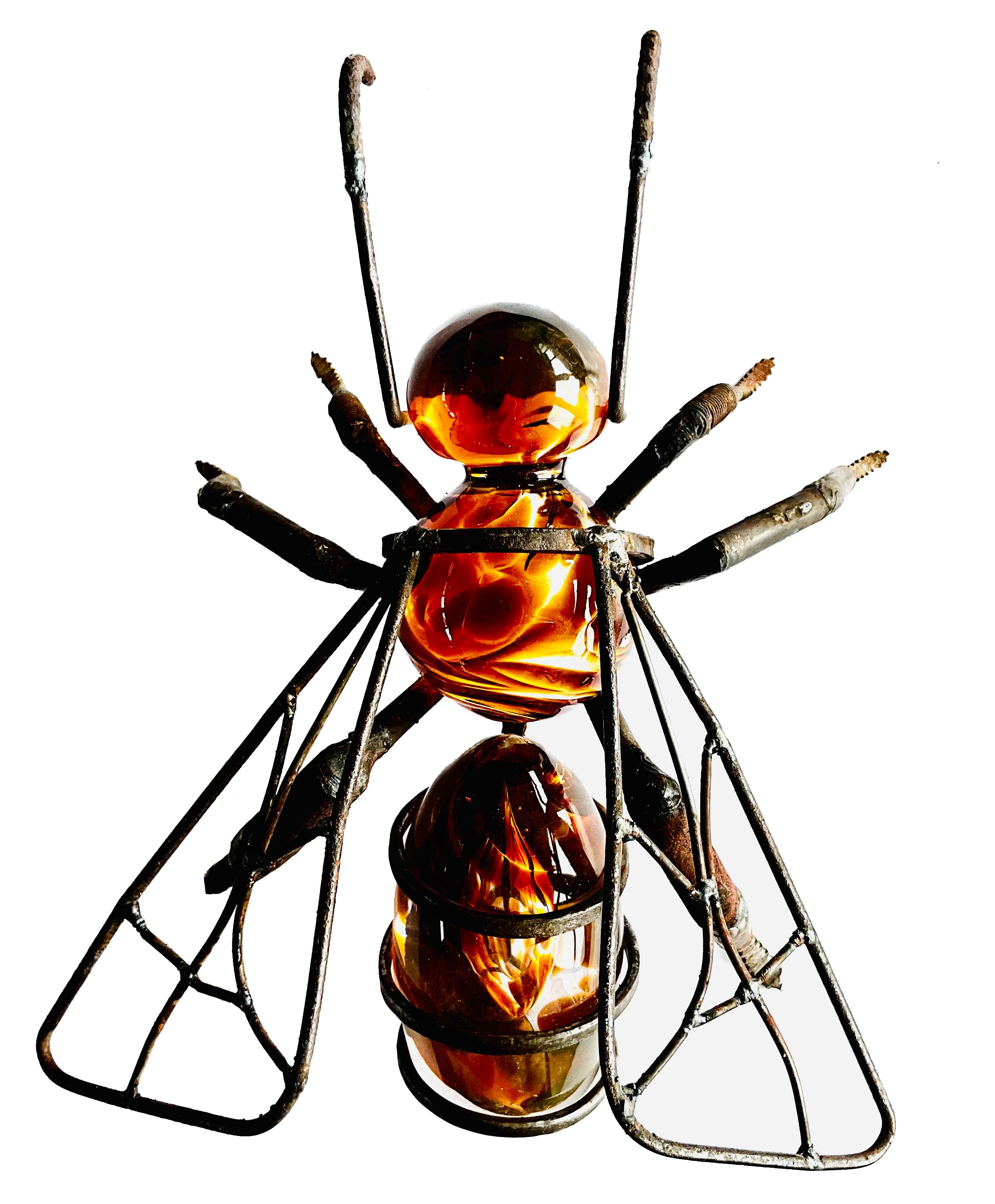 Hand-Blown Glass Bee, Recycled Steel and Crystal Parts For Sale 3
