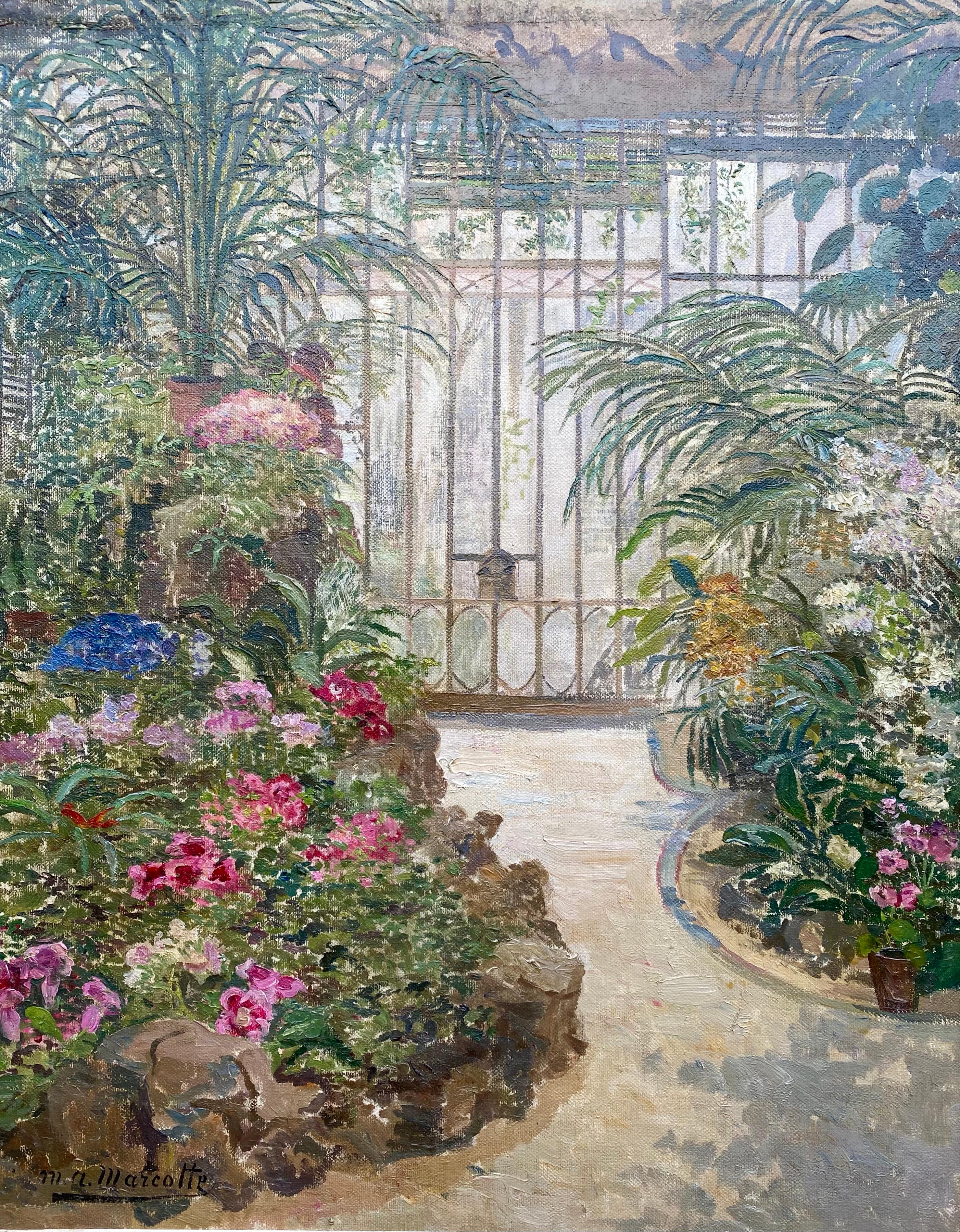 A Royal Greenhouse Interior, Brussels, Marie-Antoinette Marcotte, French Painter - Painting by Marcotte Marie-Antoinette