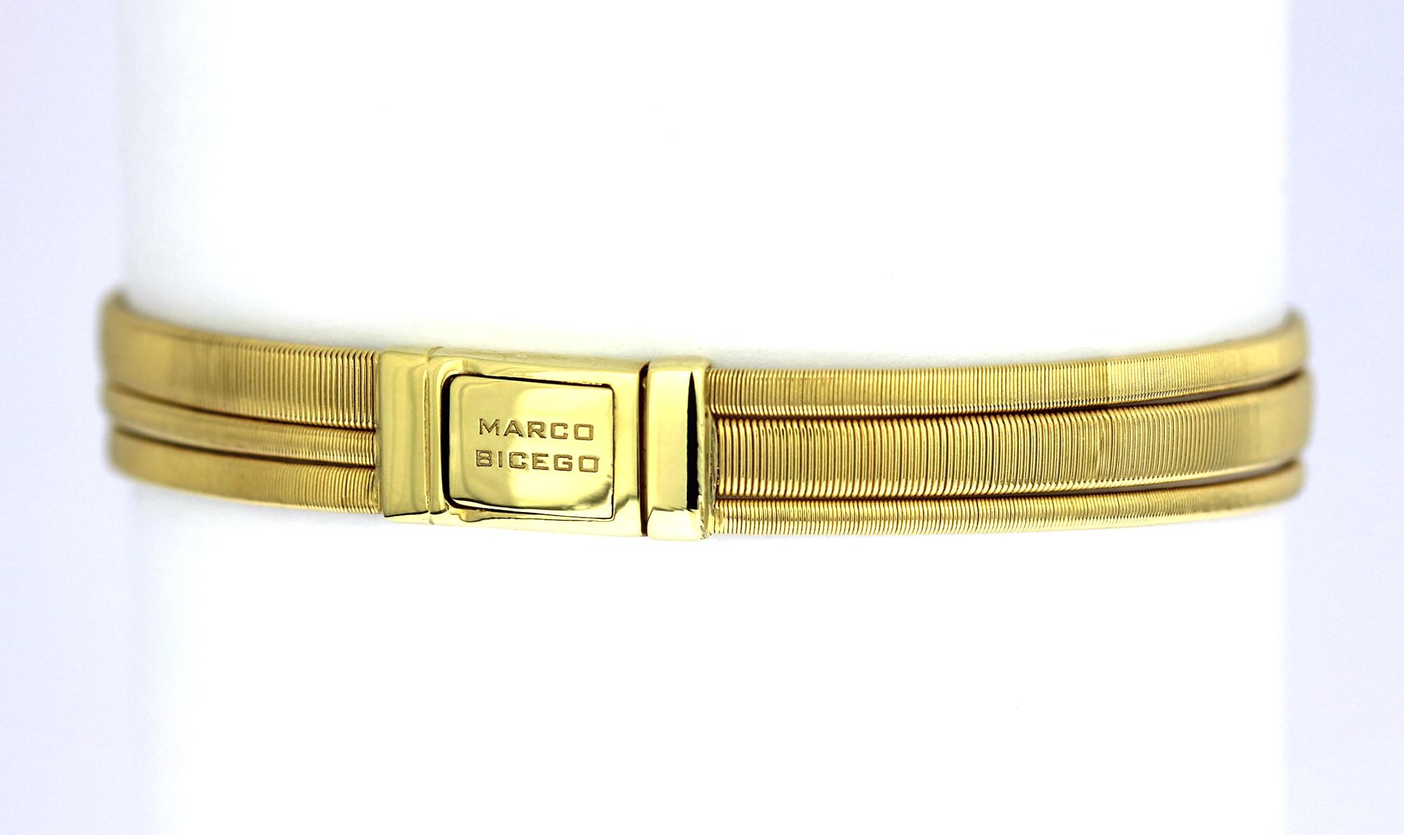 Modern Marco Bicego Masai Three-Strand Bracelet in 18 Carat Yellow Gold and Diamonds