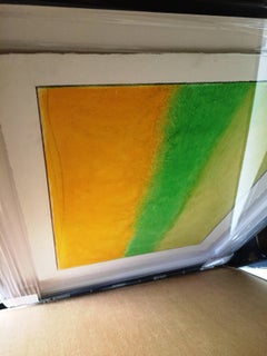 #10 Abril 2017 Amarillo Verde Abstracto Óleo Original Pintura Contemporánea sobre Papel